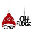 thumbnail image 2 of Pendientes colgantes de Papá Noel HO para mujer, regalo de Navidad, sombrero rojo de Navidad, gafas, chica, letra OH FUDGE, pendiente colgante Irregular, joyería, 2 of 4