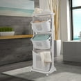 thumbnail image 5 of 3-Tier Laundry Basket, Portable Home Rolling Laundry Hamper Cart w/Wheels, Clothes Hamper with Portable Storage Baskets for Bathroom Laundry Room Dorm, White, 5 of 14