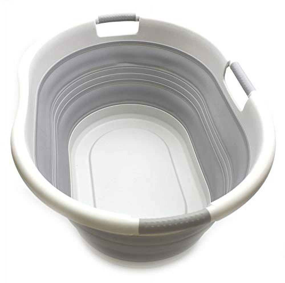 SAMMART Collapsible 3-Handled Plastic Laundry Basket - Oval Tub / Basket - Foldable Storage Container / Organizer - Portable Washing Tub - Space Saving Laundry Hamper