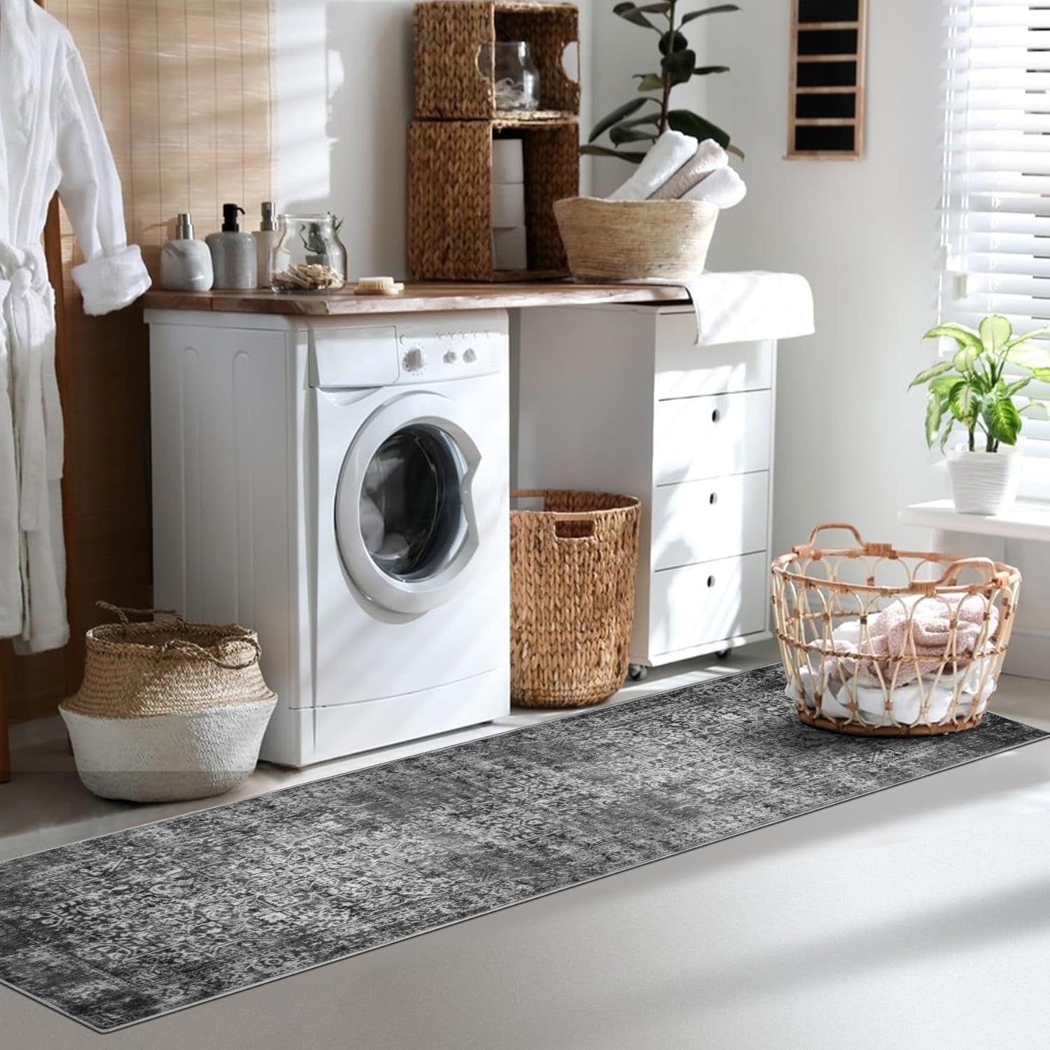 Kitchen Rugs Sets of 3 Non Slip Washable Kitchen Mats for Floor 3 Piece Set Turquoise Black Boho Kitchen Mat Set Kitchen Runner Rug Carpet for Laundry Room Front Door