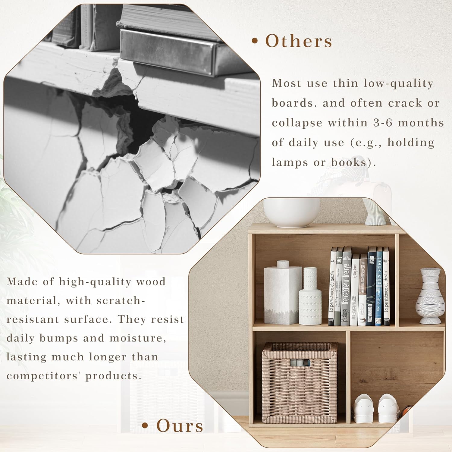 Anhdah 5 Cube Storage Organizer, Cube Bookcase Closed Back Panel Bedroom, Living Room, Home Office, Closet Bookshelves White Oak