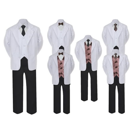

5-7pc Formal Black White Suit Set Brown Bow tie Neck Vest Boy Baby Sm-20 Teen