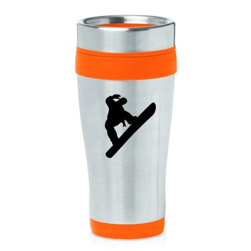 16oz Insulated Stainless Steel Travel Mug Snowboard Snowboarder (Orange ) by