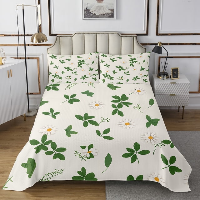 Boho Floral Bedspread Set Nature Spring Flowers Quilt Set Cute Daisy Plants Coverlet Set Twin