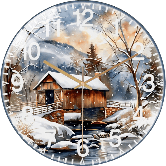 Round Decorative Clock: Welcome  Country Glass Wall Clock, Stream Creek  Covered Bridge  Decor Wall Clock  for Homes, Bars, Offices, Man Caves, Garages, And Living Rooms .Also Makes A Great Gift.