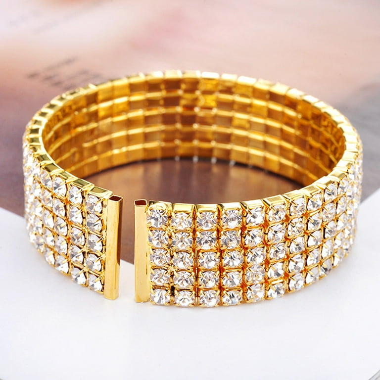 Bangle Bracelets for Women, Stainless Steel Silver Glossy Rounded Rectangle  Bangles with Rhinestones