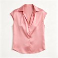 thumbnail image 5 of DagobertNiko Women Plus Size Short Sleeve Tops Silk Satin Lapel Elegant Blouses Casual Tee for Summer Daily Wear and Style, 5 of 5
