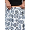 thumbnail image 3 of Women White & Indigo Blue Mandala Block Print Cotton Tiered Maxi Skirt with Elastic Waist - S, 3 of 6