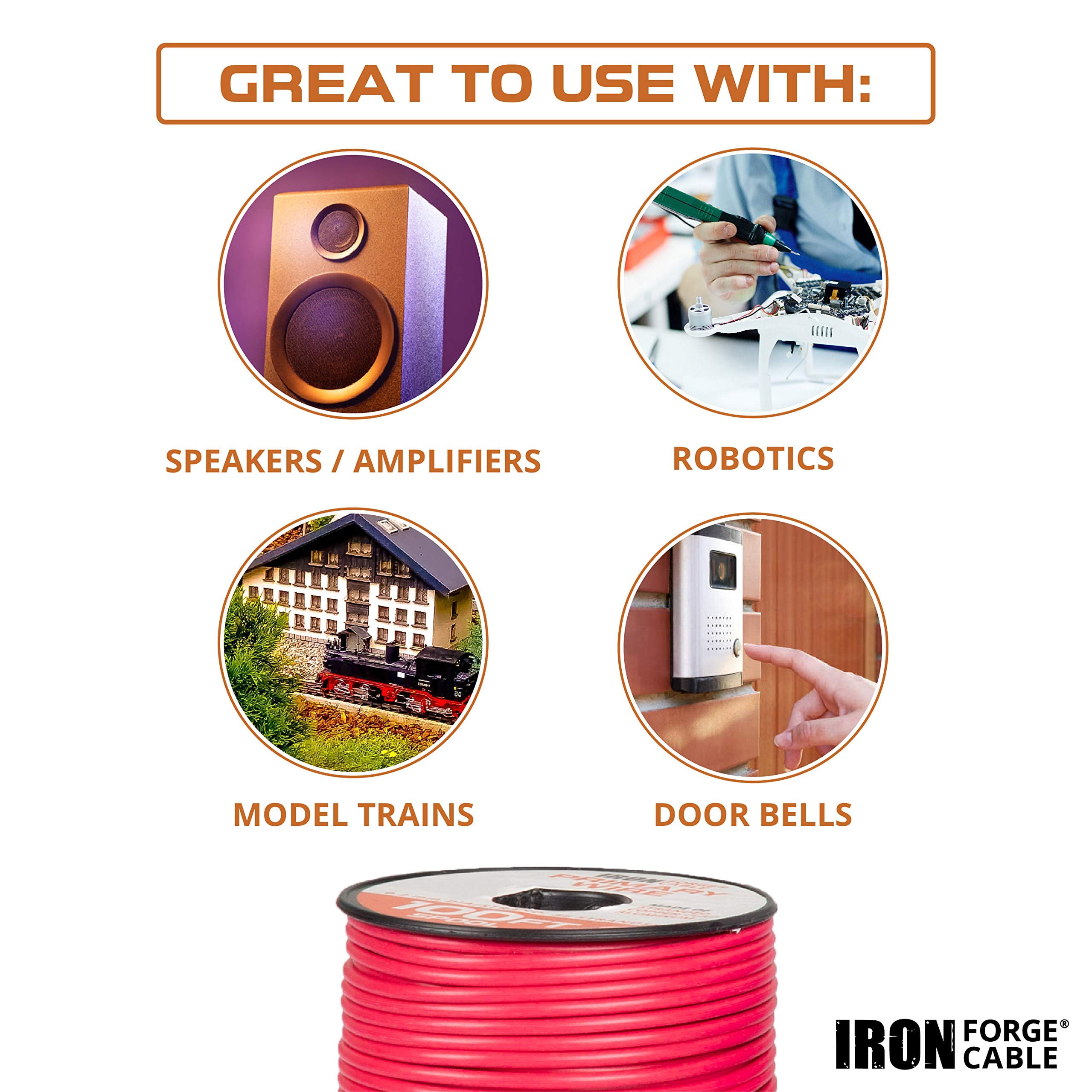 Iron Forge Cable 12 Gauge Primary Automotive Wire - 6 Roll Bulk Assortment Pack - 12 AWG Auto Cable - 100 Ft Copper Clad Aluminum Wire per Roll