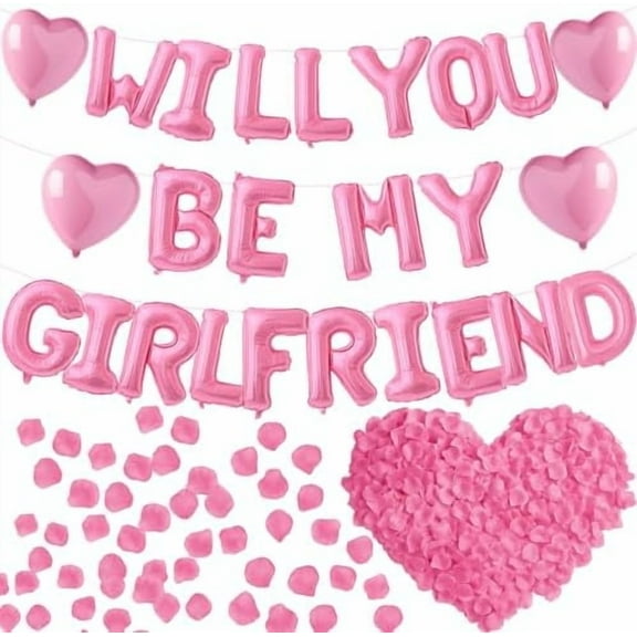 16 Inches Pink "WILL YOU BE MY GIRLFRIEND" Proposal Letter Balloons - With Heart Foil Balloons & Rose Petals, for Romantic Night/Engagements/Proposals/Valentine' Day | Electronics Accessories