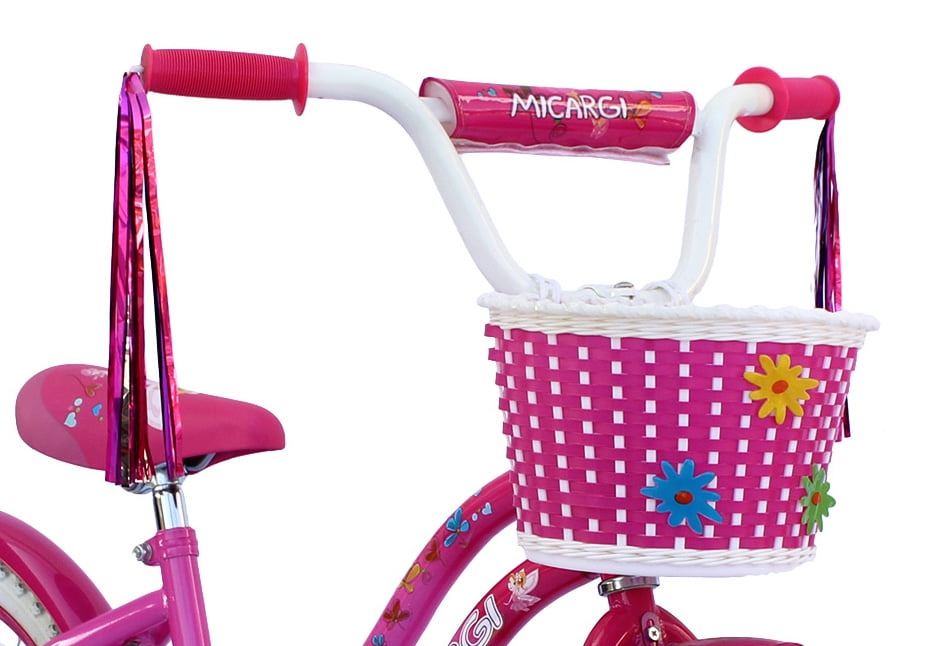 0140-basket Baby Nylon White//Pink with Flowers for Folding Bike 16-20