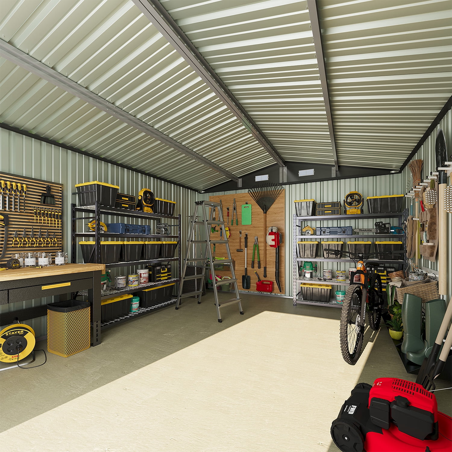 BaPiPro 10x12FT Outdoor Metal Storage Shed with Lockable Doors, Garden Tool Shed Bicycle Shed, Black