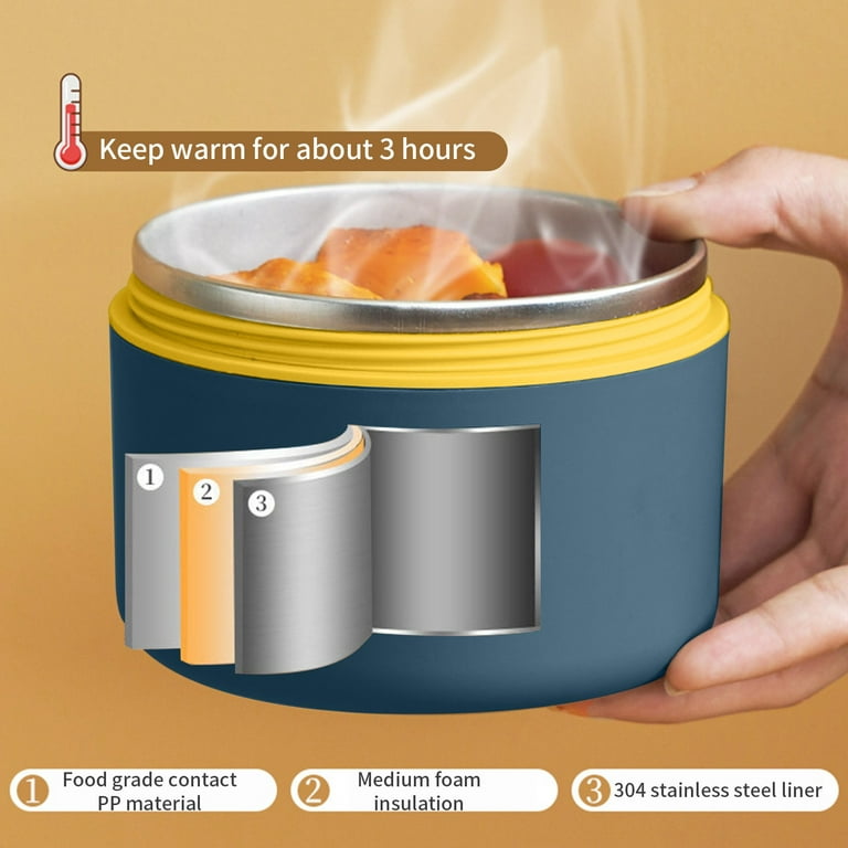 Stainless Steel Insulated Lunch Box, 600ML Double Cover Soup Bowl