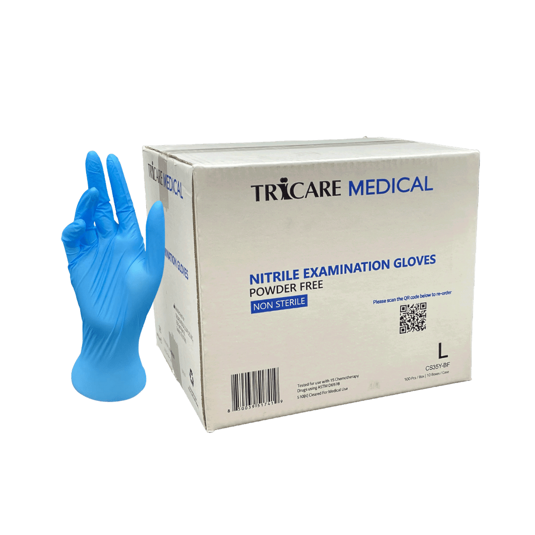TRICARE Medical Nitrile Gloves, Blue, Large, 1000 Count, Latex and
