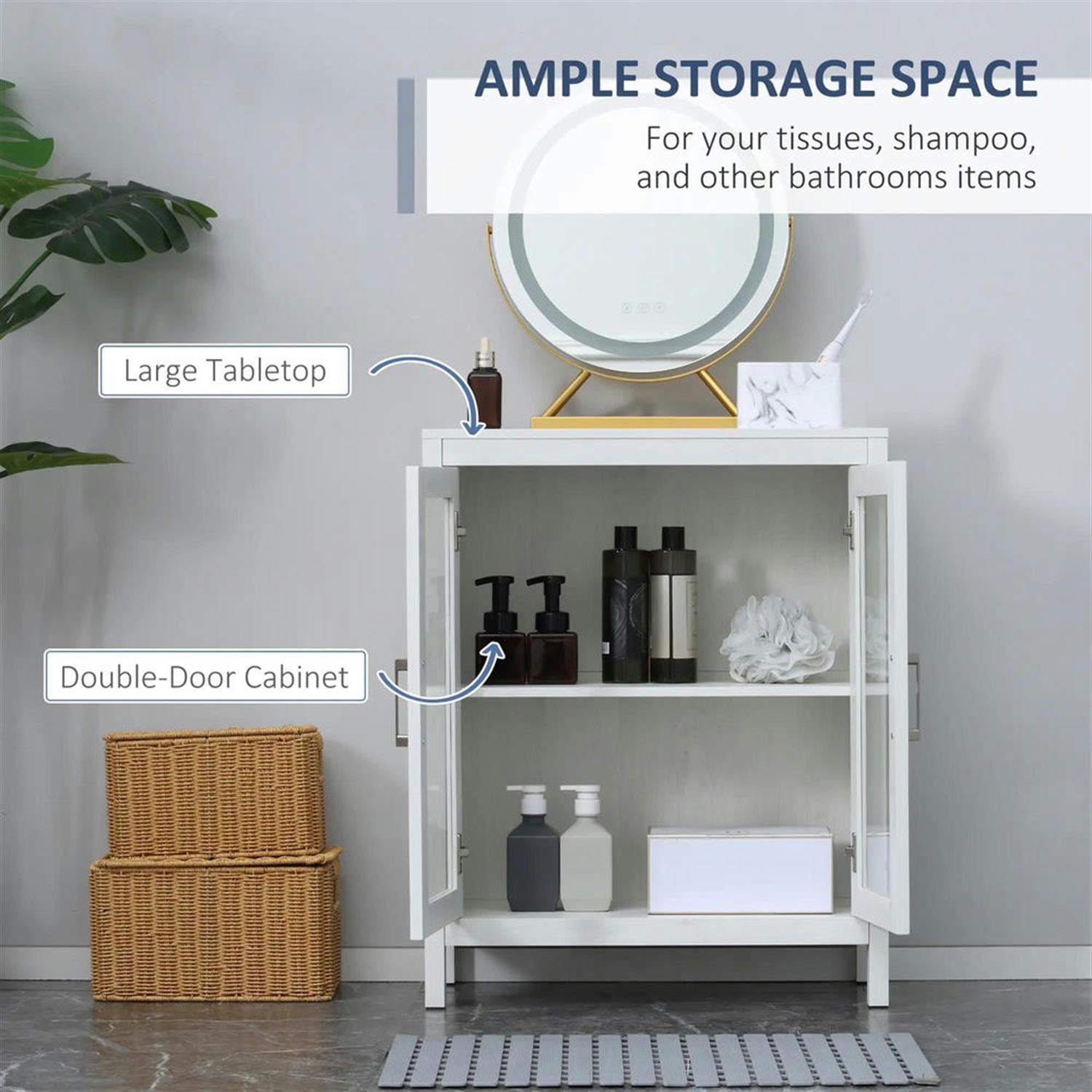 Demi Bonn 30" Bathroom Floor Cabinet, Freestanding Storage Cabinet with Adjustable Shelf and Glass Doors, for Living room, Entryway, Kitchen, White