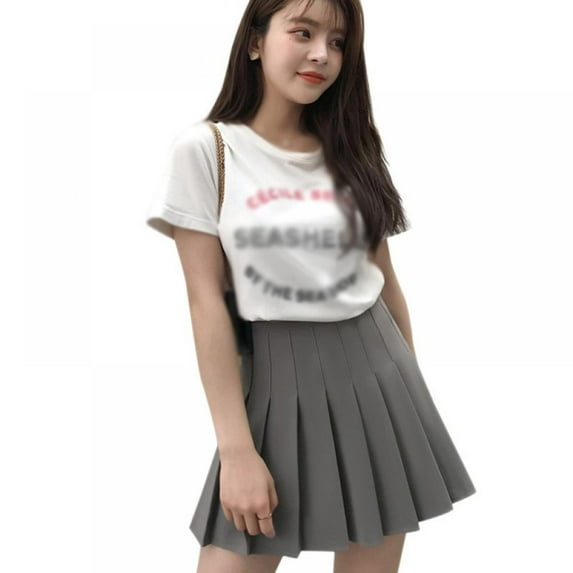 Monfince Young Girls High Waisted Pleated Skirt Thin College Style Solid Color Slim Leisure Student A-line Mini Skirt Skirt
