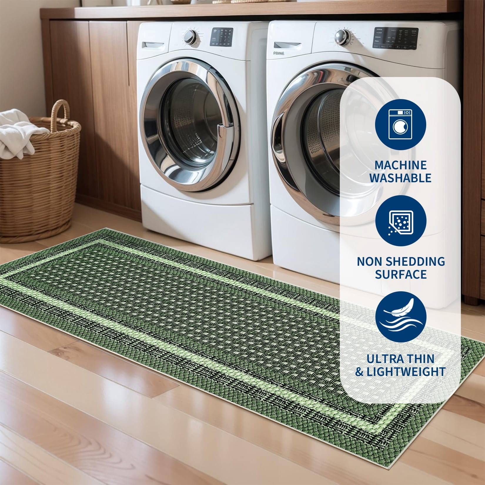 Garvee 9'x12' Bordered Print Area Rug Washable Rugs, Non Slip Modern Geometric Rug Stain Resistant Indoor Carpet for Living Room Bedroom Dining Room, Green