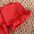 thumbnail image 4 of WUANDIXFA Spring Outfits Baby Girl 3PCS Cute with Ruffled Top Heart Shaped Denim Set with Headband 12-18 Months,Red, 4 of 6