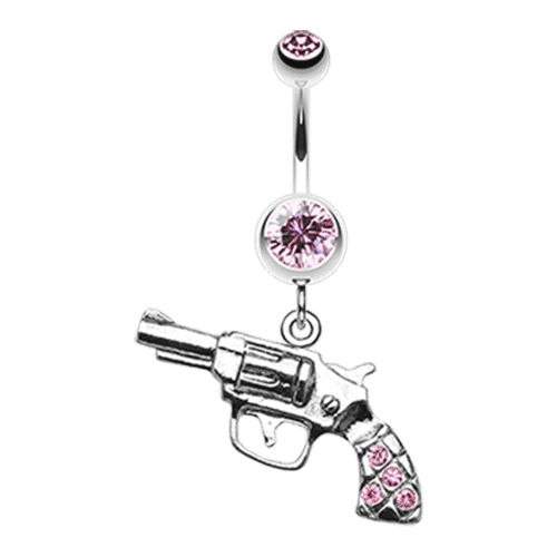Pistol Gun Sparkle Belly Button Ring