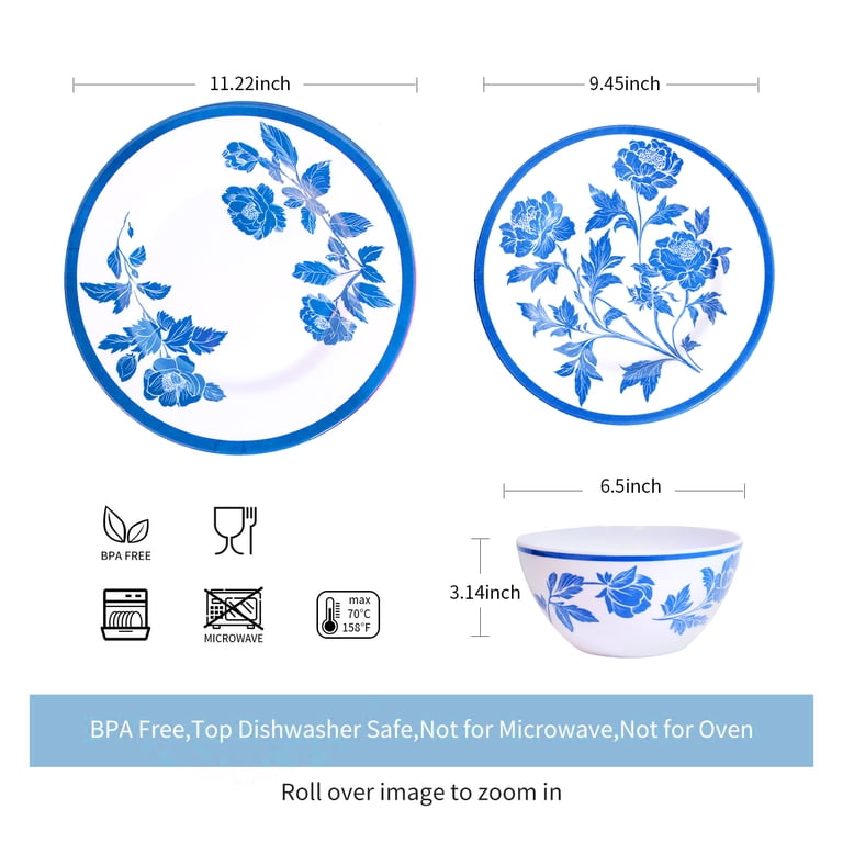 Zayton 12-Piece Melamine Dinnerware Set, Blue photo 8