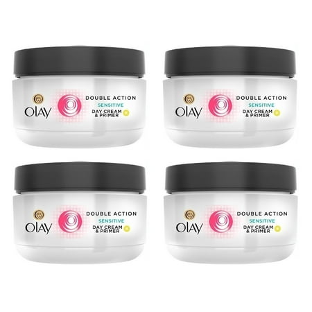 Olay Double Action Sensitive Day Cream & Primer 50 ml (1.7 Oz) Wholesale Pack (Pack of 4) + Eyebrow (Best Eye Primer For Sensitive Eyes)