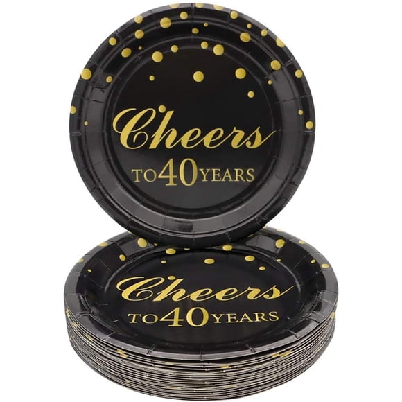 Pandecor 40th Birthday Party Supplies,50 PCS Cheers to 40 Years Disposable 7 Inch Paper Plates Dessert Plates for 40 Years Anniversary Party