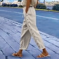 thumbnail image 2 of ManxiVoo Womens Striped Casual Pants Elastic Waist with Side Pockets Cropped Loose Fit Straight Leg Trousers L Size Beige, 2 of 4