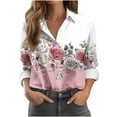thumbnail image 2 of Womens Button Down Shirt Long Sleeve Blouse Business Work Tops Dressy Casual Floral Printed Outfits Pink S, 2 of 6