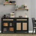 thumbnail image 4 of SICOTAS 30" Sideboards Buffets Cabinets with Drawer Set of 2, Boho Rattan Kitchen Storage Cabinets with Adjustable Shelves, Coffee Bar Station in Black, 4 of 8