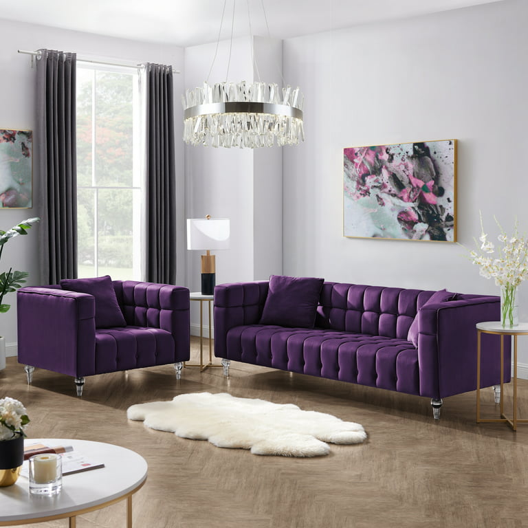 Inspired Home Grant Purple Velvet Sofa