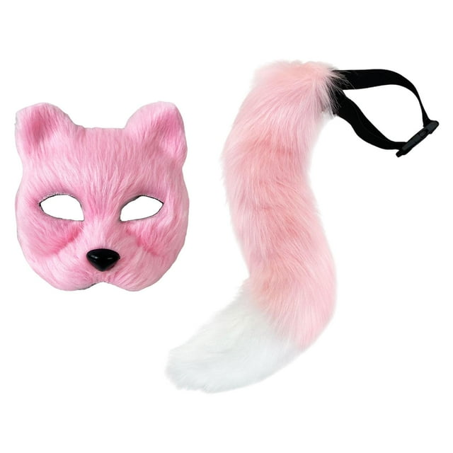 Conjunto de accesorios de cola de máscara de gato falso, accesorios de disfraces de cosplay de animales para espectáculos escénicos Rosa
