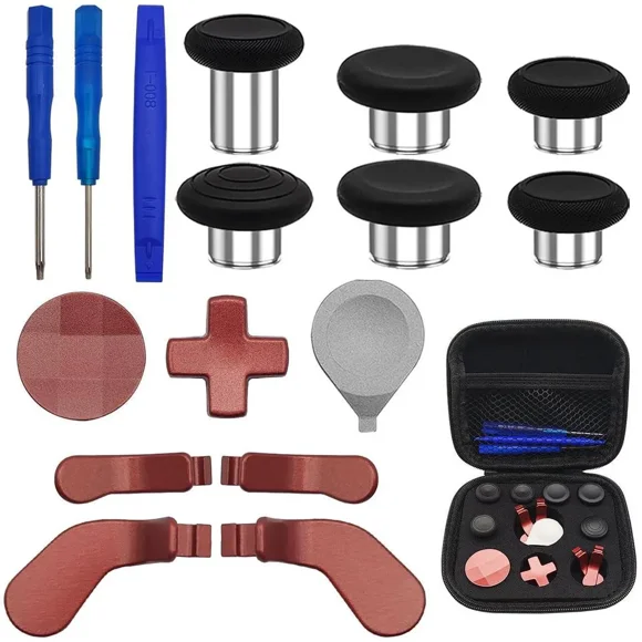 Ensemble d'Accessoires de Remplacement de Joysticks Métalliques 17 en 1 Compatible avec Manette Xbox One Elite Series 2, Joysticks Métalliques avec 6 Joysticks Interchangeables 2 Pavé-D 3 Tournevis 4 Palettes 1 Outil 1 Sac