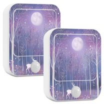 Yayeee 2-Pack Plug in LED Night Lights with Light Sensors Motion Detectors, Purple Forest