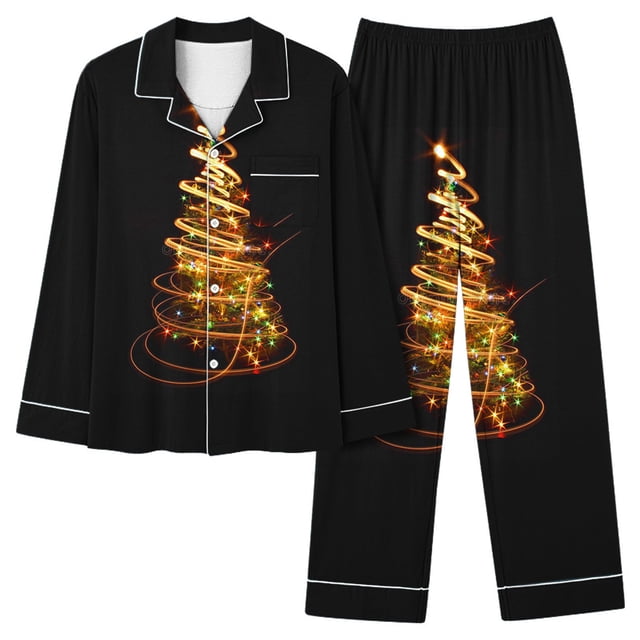 TIMIFIS Ensembles de Pyjamas pour Femme - Ensembles de Pyjamas pour Dames à Manches Longues - Chemise Boutonnée Imprimée de Noël et Pantalon Ensembles de Détente