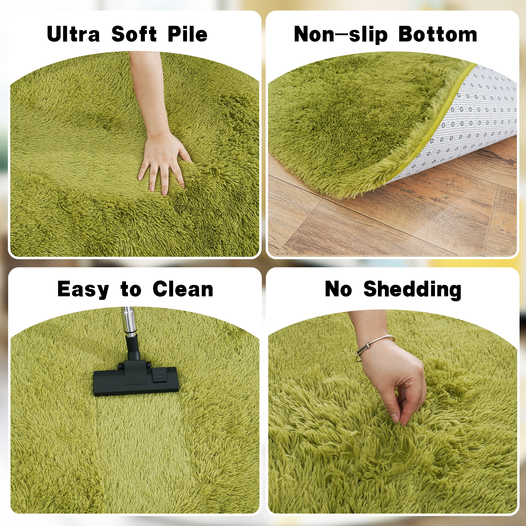 Socofuz Soft Round Fluffy Rug, Indoor Modern Carpet for Bedroom Kids Room Nursery, 4'x 4',Grass green