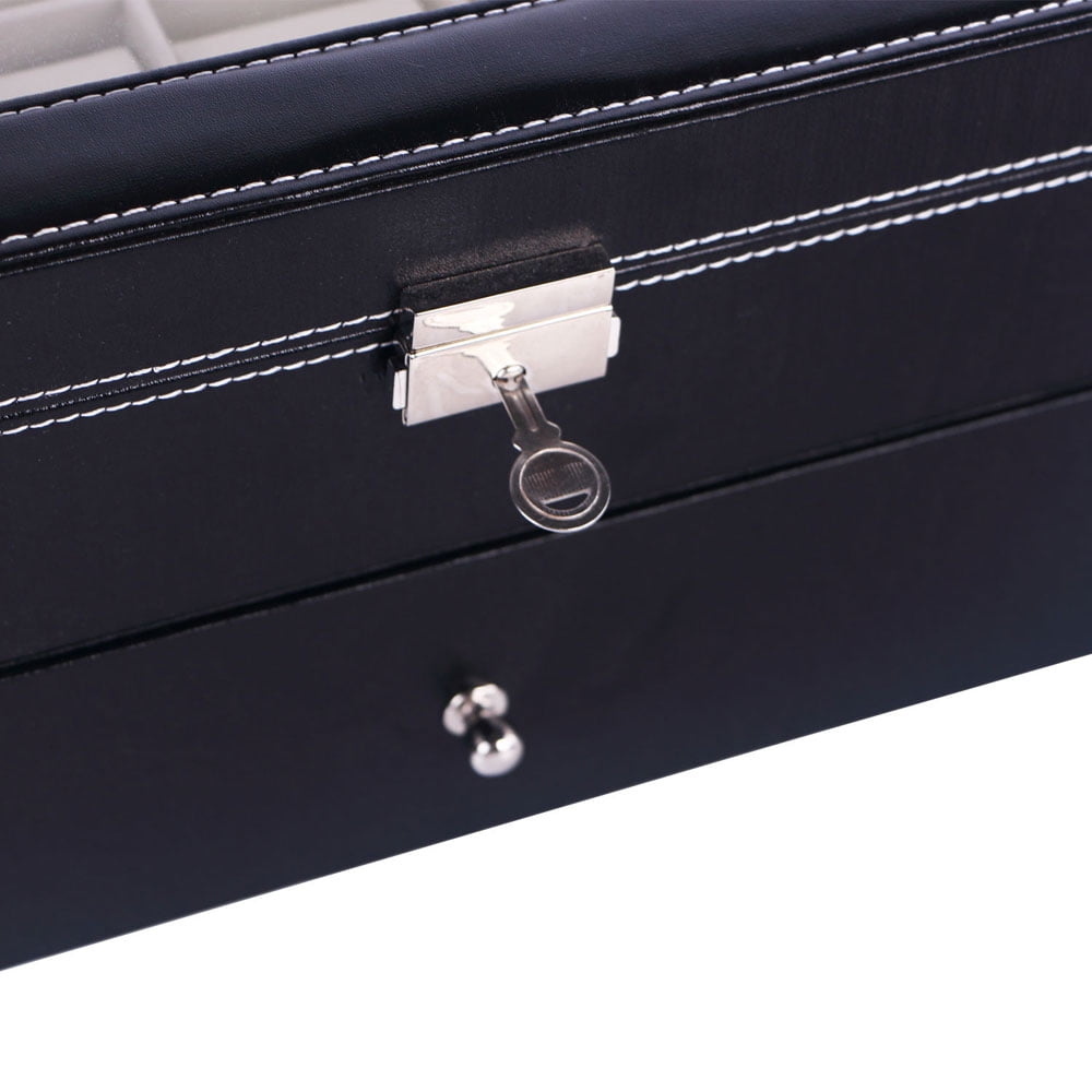 Kepooman 10 Slots Watch Box, Mens Watch Organizer with Lock and Keys, White
