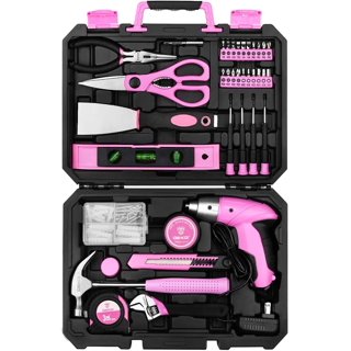 Pink Hand Tool Kit For Women with 3.6V Screwdriver 98-Piece – DEKO Tools