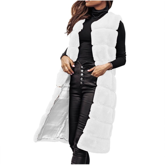Amzcrzy Women Coat Sleeveless Warm Fleece Vest Solid Color Fuzzy Winter Vest for Women Casual Long Vest for Women S