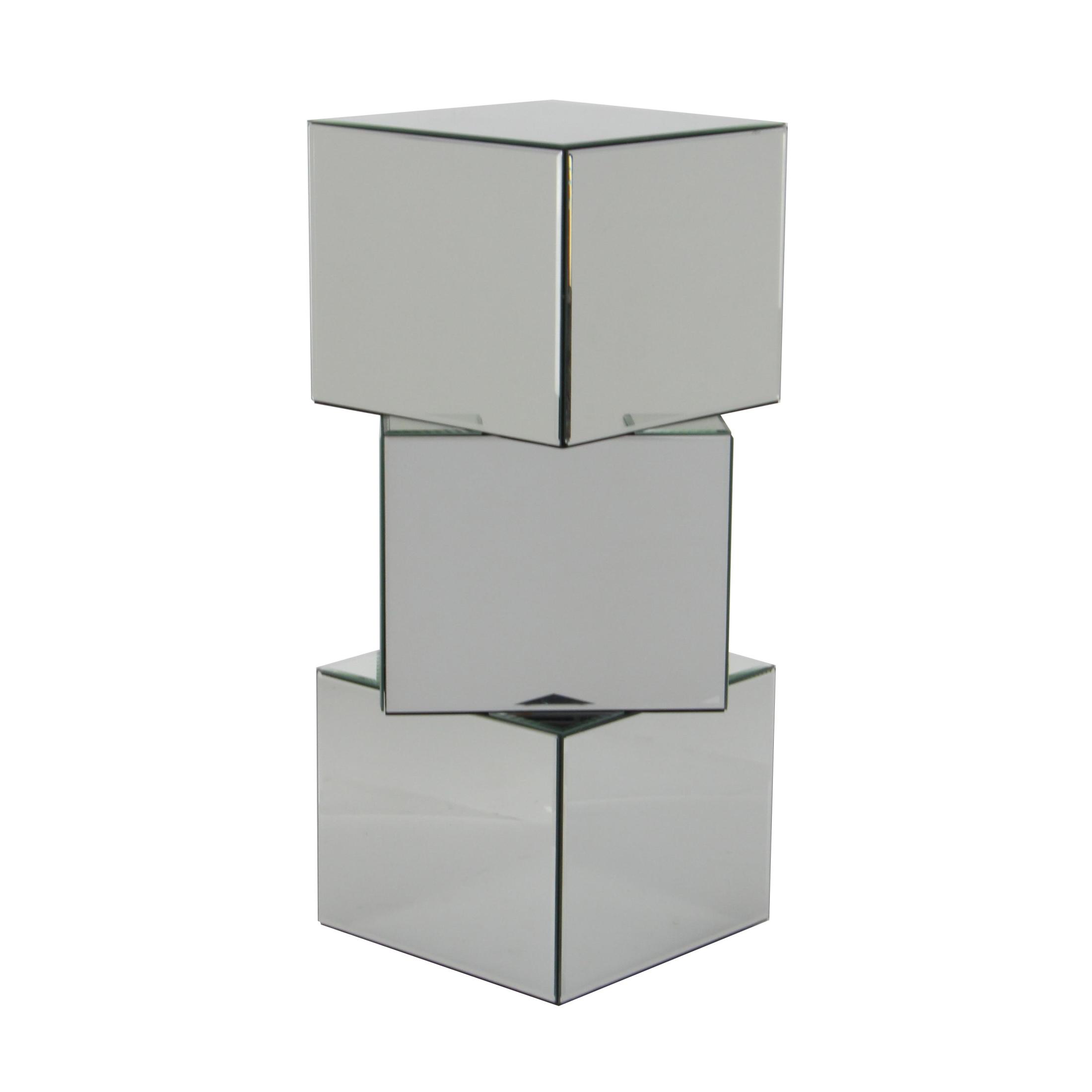 DecMode 15" x 30" Silver Glass Mirrored Stacked Cube Pedestal Table with Glass Front Panels, 1-Piece