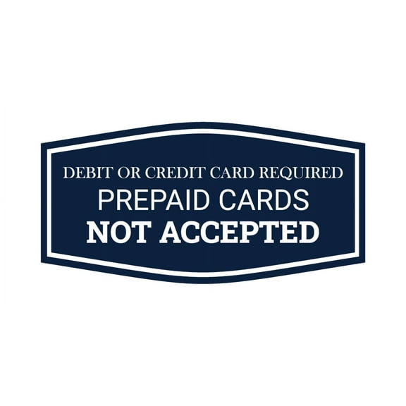Signs ByLITA Fancy Debit Or Credit Card Required. Prepaid Cards Not Accepted Wall or Door Sign | Shops and Stores Signage (Navy Blue / White) - Large