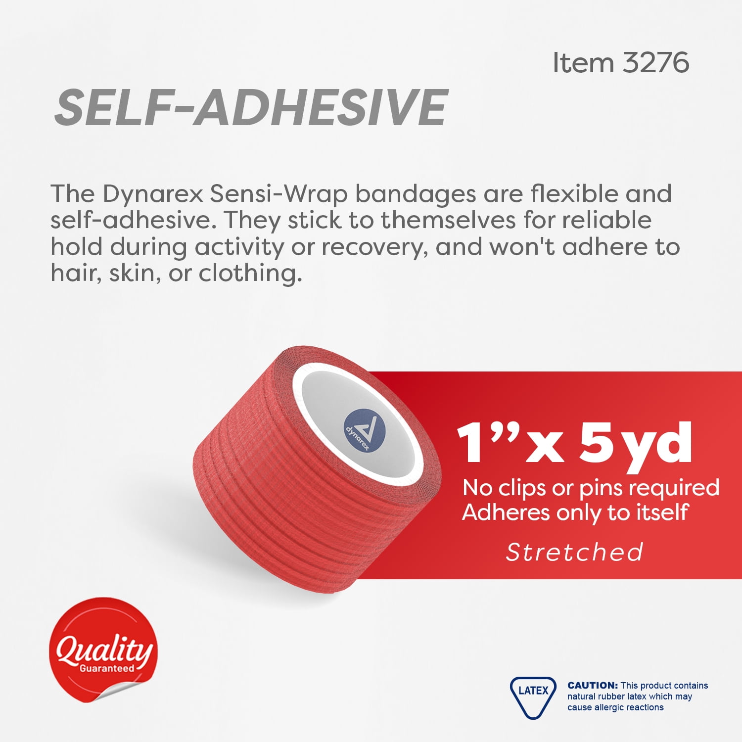 Dynarex Sensi-Wrap Self-Adhesive Bandages, 30-Pack, 1" x 5 yards, Red, Latex, Colored Elastic Cohesive Athletic Tape, Tattoo Grip & Vet Wrap