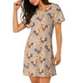 thumbnail image 2 of Lsque Roosters In Floral Pattern Nightgowns for Women Sleep Shirts Short Sleeve Nightshirt Pullover Nightdress Soft Sleepwear Relaxed Fit Nightdress, 2 of 6
