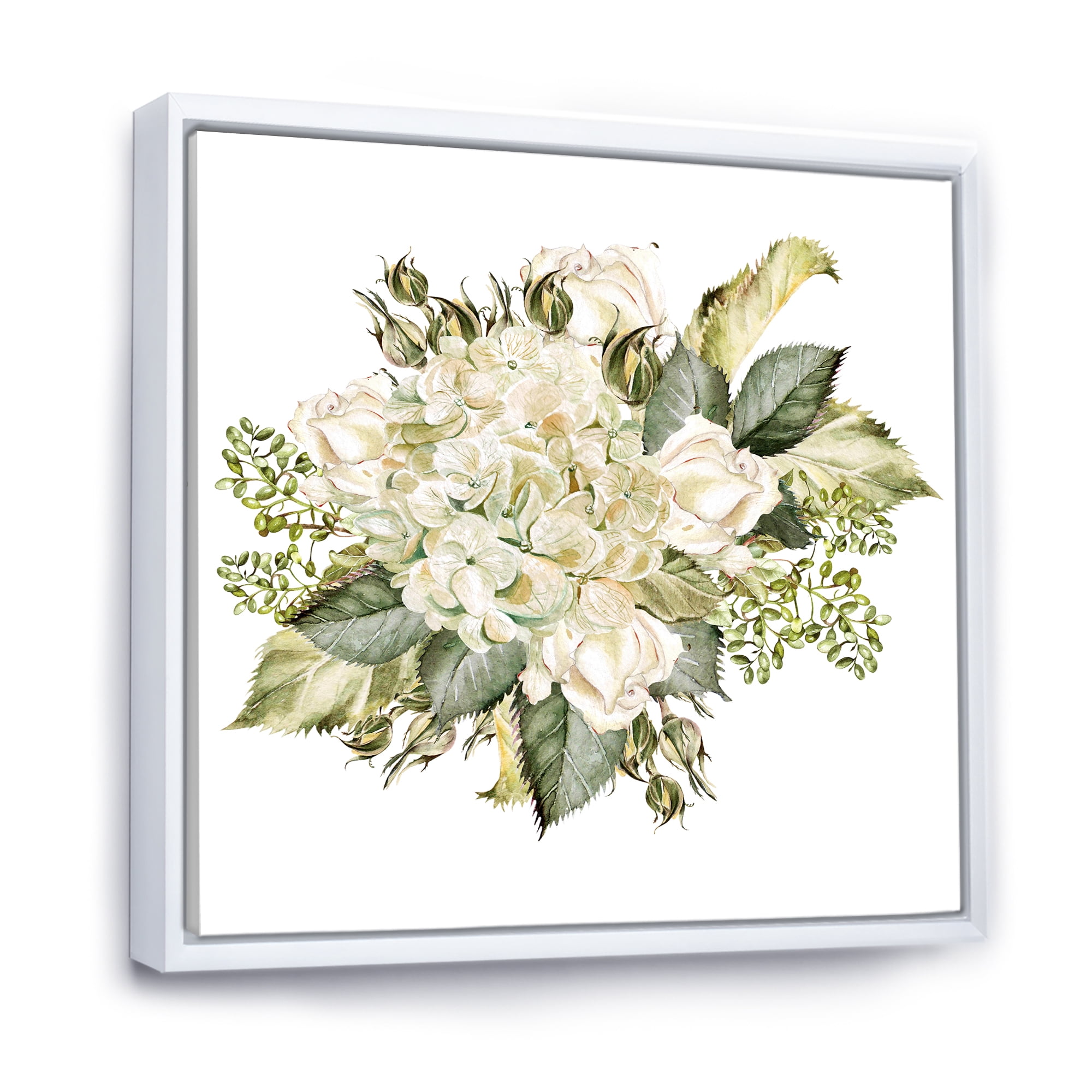 Designart 'Beautiful Bouquet With Roses and Hudrangea' Farmhouse Framed Canvas Wall Art Print