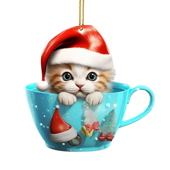 Matoen Cat Christmas Ornaments Acrylic Kitty Hanging Ornaments Decorative Christmas Hanging Figurine Ornament Xmas Cute Acrylic Ornament for Christmas Tree Decoration