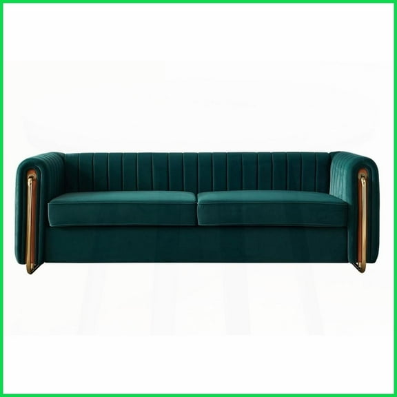 Modern Velvet 3-Seat Sofa 84''W with Gold Legs for Living Room, Green
