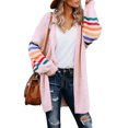 thumbnail image 4 of Aleumdr Womens Casual Open Front Cardigan Stripe Sweater Pink Long Knit Jacket 4 6, 4 of 11