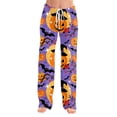 thumbnail image 2 of IYYVV Halloween Pajama Pants for Women Pumpkin Ghost Pattern Print Lounge Pant Elastic Waist Loose Pj Bottoms Saffron XL, 2 of 4