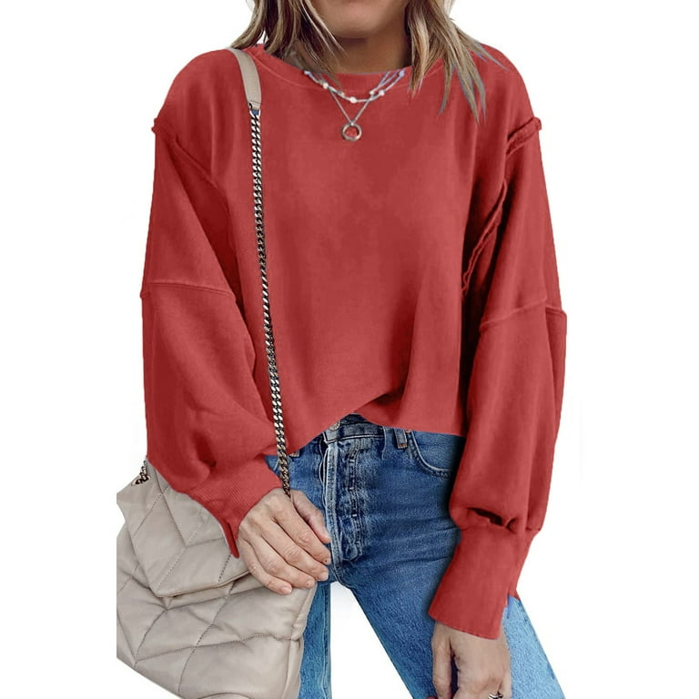 Dowegor Womens Oversized Crewneck Solid Color Sweatshirt Side Slit