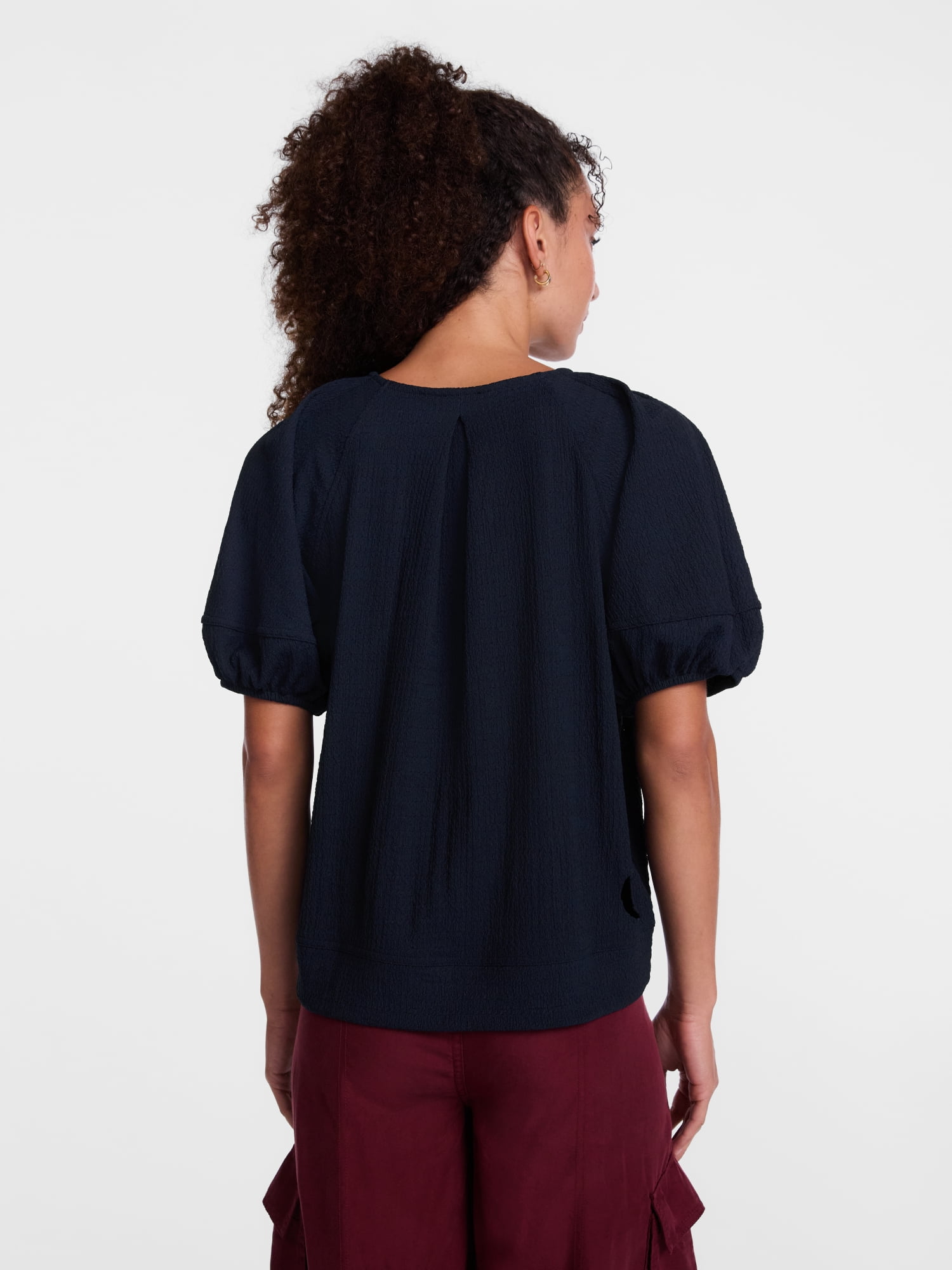 Scenario Women's Textured Top with Short Puff Sleeves, Sizes XS-XXXL