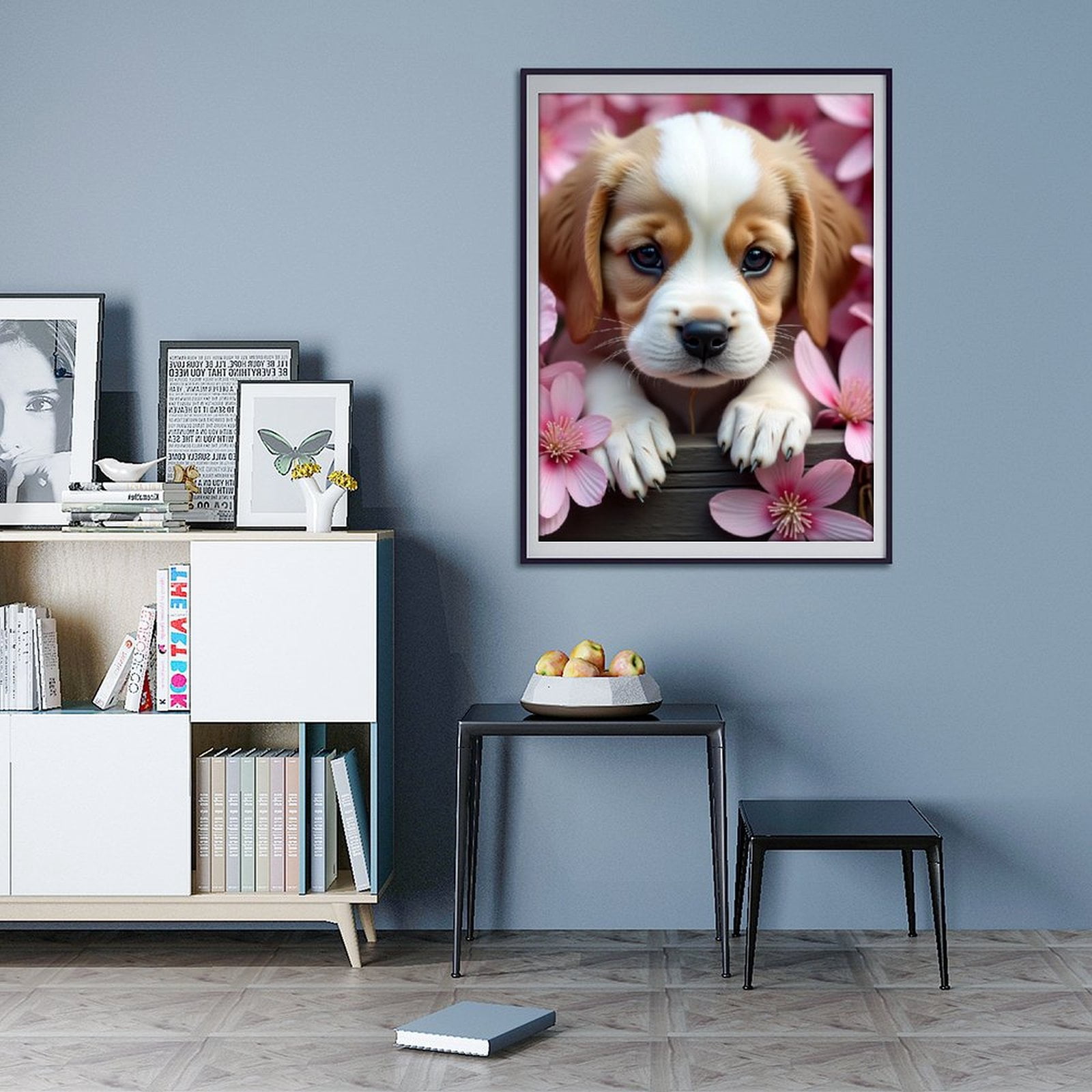 Diamond Art Kit for Adults, Cute Beagle Flower Print No.68 Diamond Painting for Adults Beginners, 5D DIY Diamond Art Painting Kits, Colorful Diamond Painting Craft for Home Decor 12x16